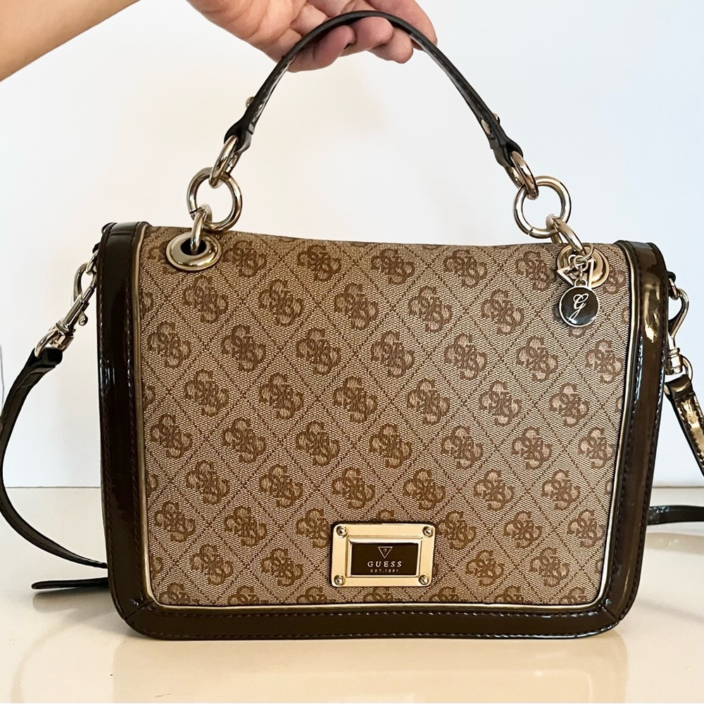 Guess 4G Logo Brown Satchel Crossbody Bag